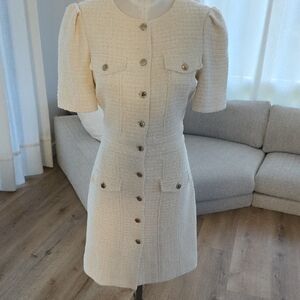 Maje Cream Ivory Tweed Button Down Chanel Inspired Dress Size 40